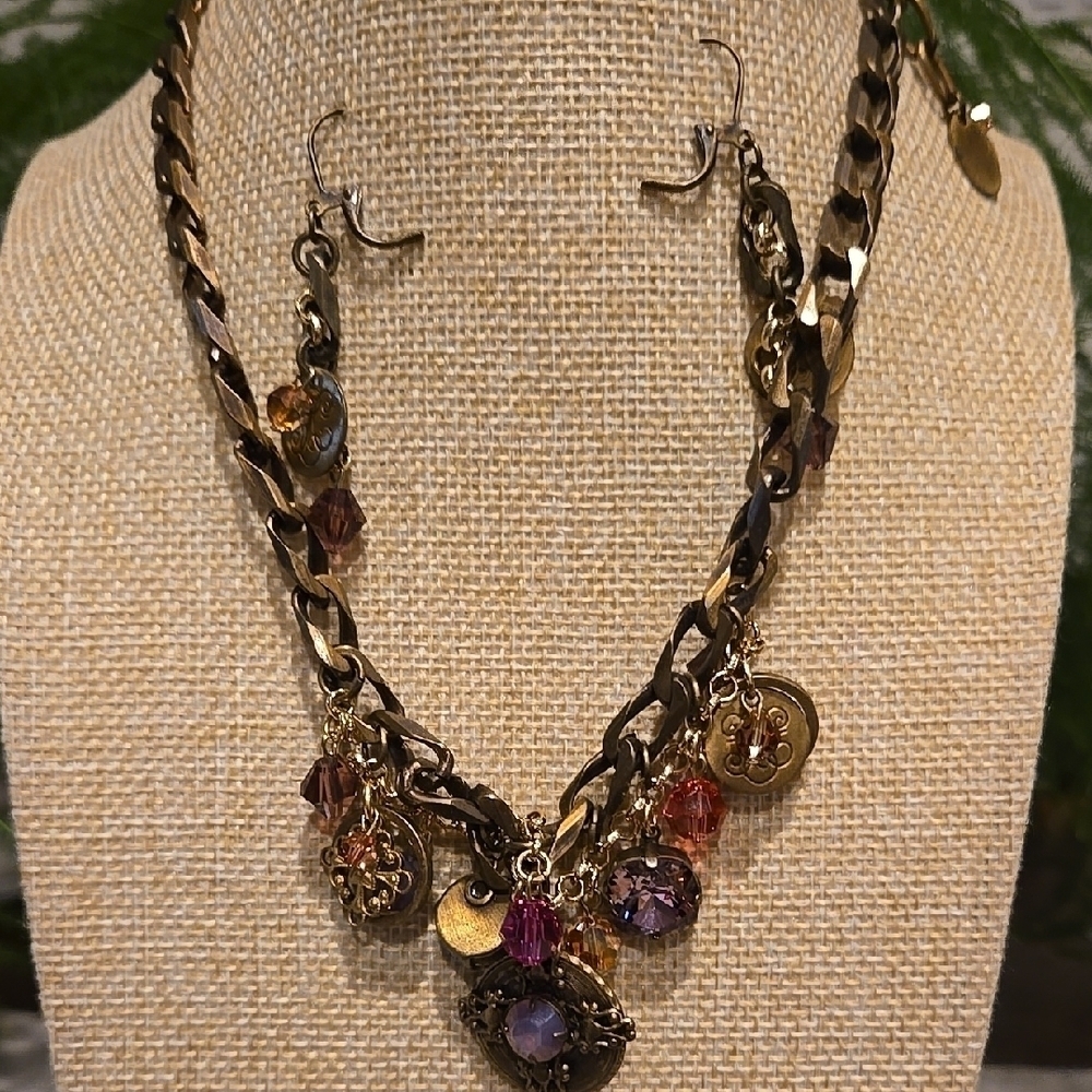 Gold and Purple Bohemian Necklace with Charms